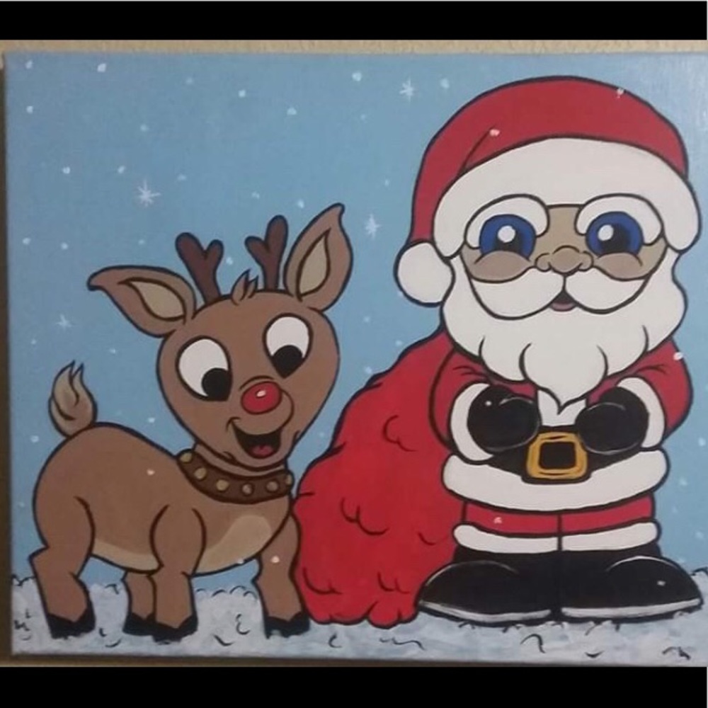 Santa and Rudolph Christmas Art Canvas